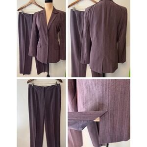 Vintage Womens 2 Pc Pant Power Suit Purple Pinstripe Sz 10 Wide Leg Y2K Stretch
